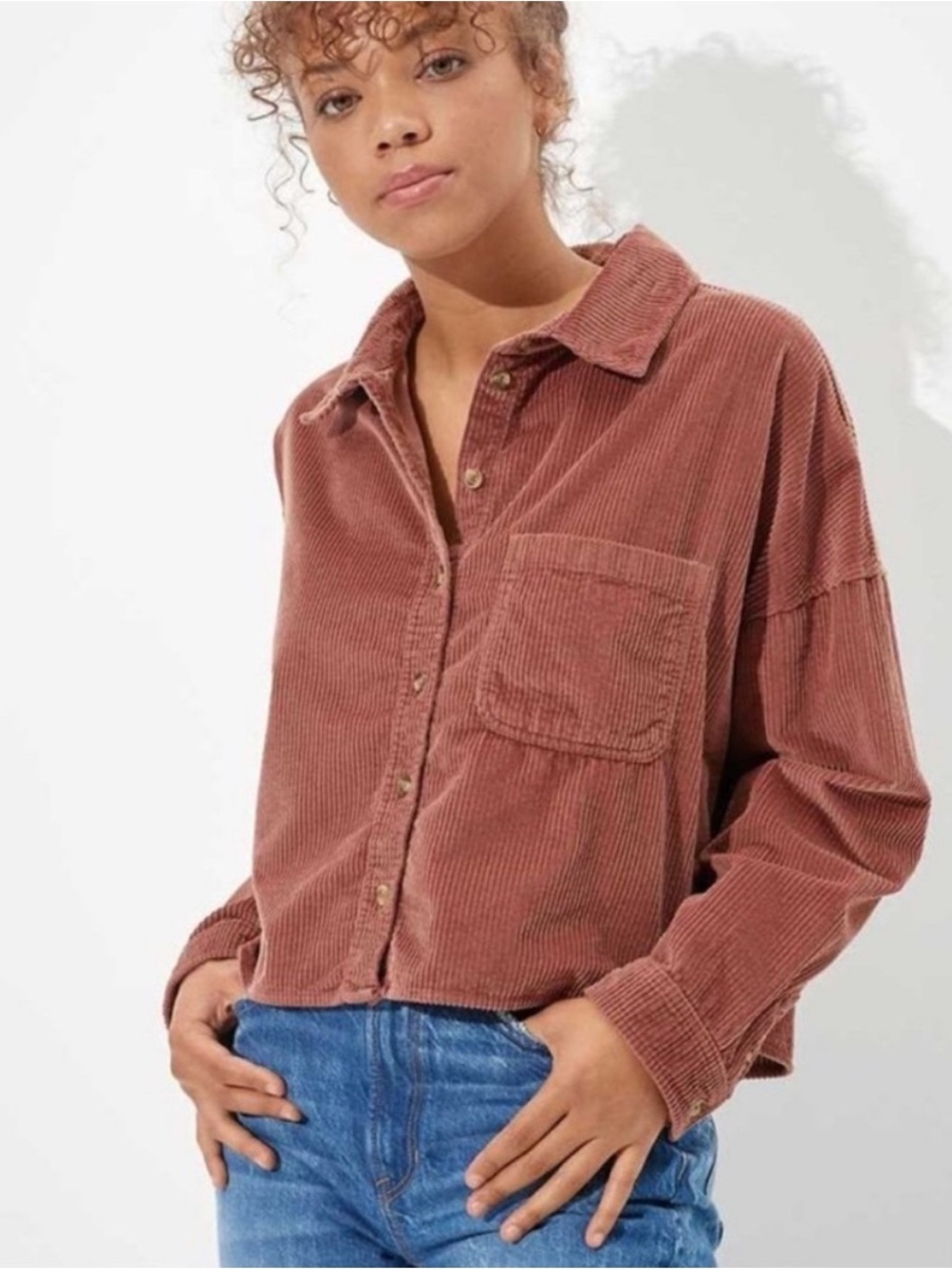 American Eagle Outfitters Rust Corduroy Button-Up Jacket
